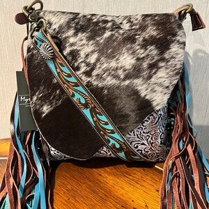 Maya Black and Blue Crossbody Bag with Fringe